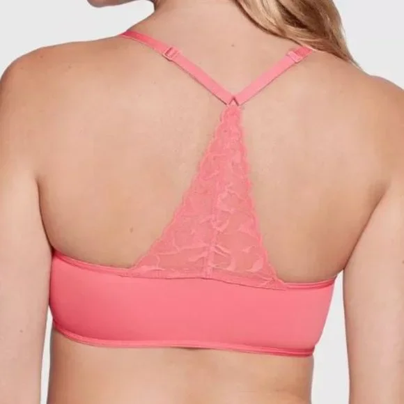 True & Co. Everybody Pink Lace Racerback Bralette Bra Size S - Picture 2 of 4